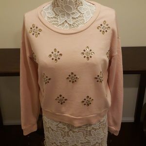Hollister Blush Pink Bejeweled Cropped Sweatshirt